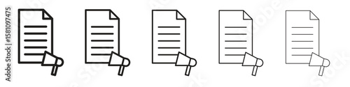 Content marketing icon in thin to bold stroke versions on white background