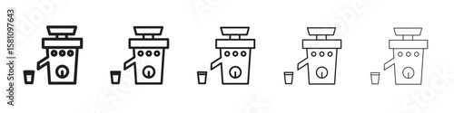 Cold pressed juicer icon in thin to bold stroke versions on white background