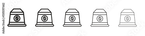 Coffee capsule icon in thin to bold stroke versions on white background