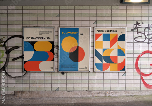 Mockup Of Three Customizable Posters And Graffiti