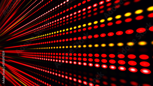Digital flow. Light dynamics and pixel energy. The illustration shows a bright LED panel where bright multi-colored stripes create the effect of movement and energy. Vector illustration.