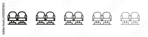 Cinema seat icon in thin to bold stroke versions on white background