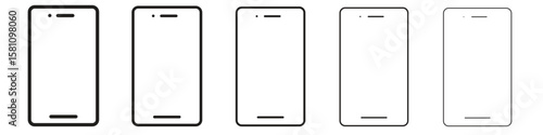 Cell phone icon in thin to bold stroke versions on white background