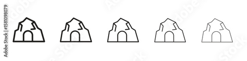 cave icon in thin to bold stroke versions on white background