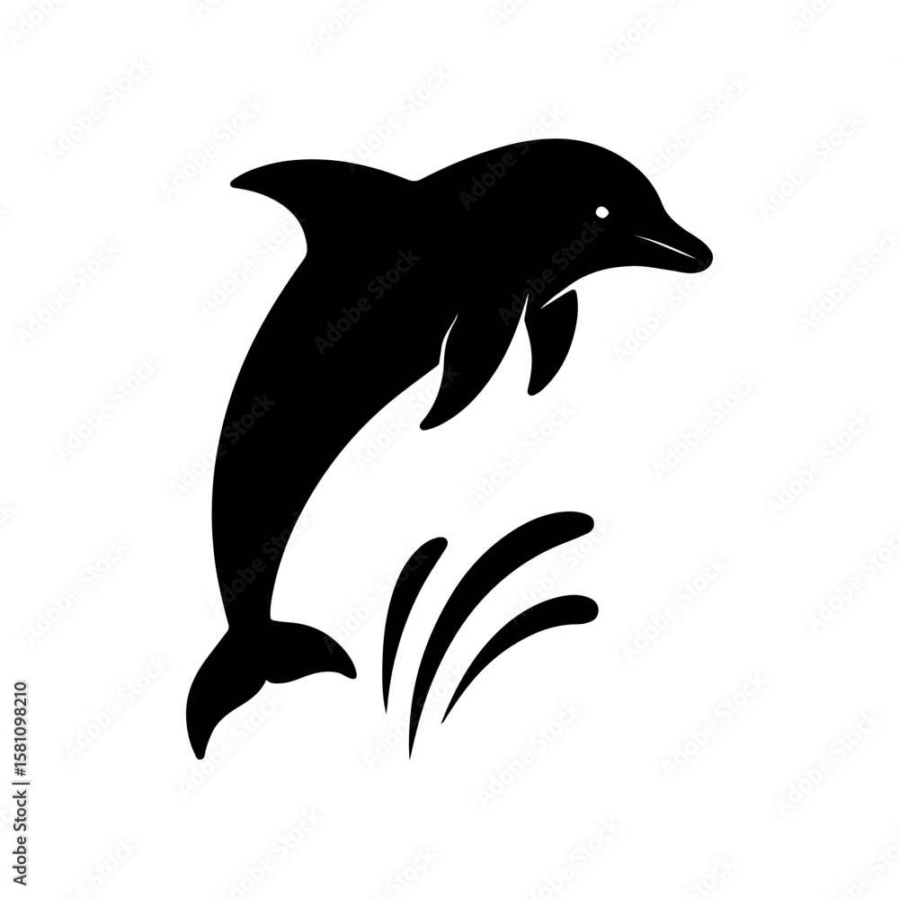 Obraz premium Black Silhouette of a Dolphin Leaping Out of Water