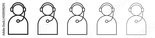 Callcenter icon in thin to bold stroke versions on white background