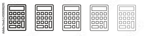 Calculator icon in thin to bold stroke versions on white background