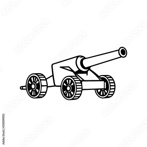 line art artillery cannon black color flat icon