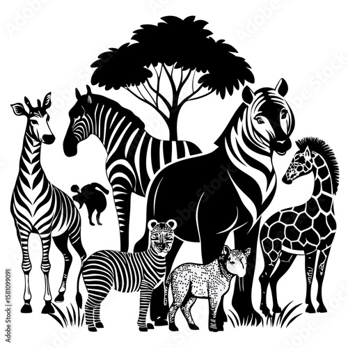 Striking vector illustration of a wild zebra, isolated with its iconic black and white stripes