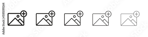 Add photos icon in thin to bold stroke versions on white background