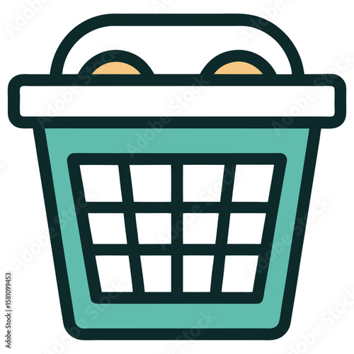 Laundry basket with handles icon vector design. Plastic hamper on white background