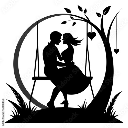 A loving couple with their child in a park, silhouetted against the spring nature, embodying family happiness
