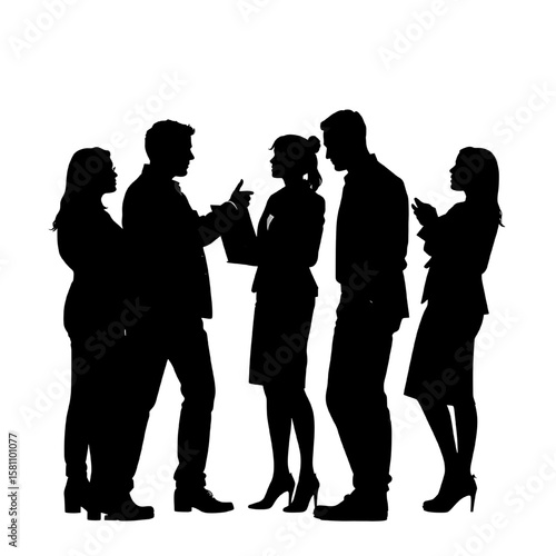 silhouette of business team having discussion and conversation in office environment