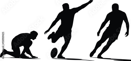Silhouette of rugby players in different actions on a white background