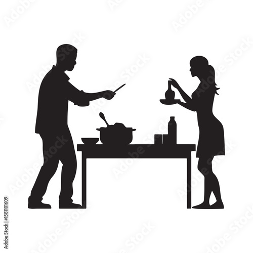 Couple Cooking Together A Culinary Silhouette