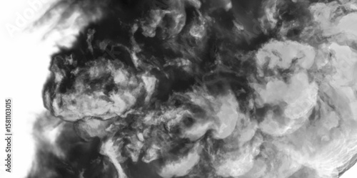 Abstract gray smoke hookah on a white background. Dark fog or smoke effect isolated on transparent white background Steam explosion special effect. Close up of smoke in the air, 