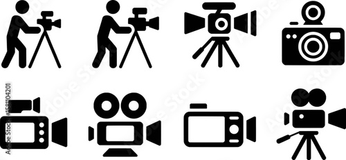 Diverse camera icons for filming and photography video recording