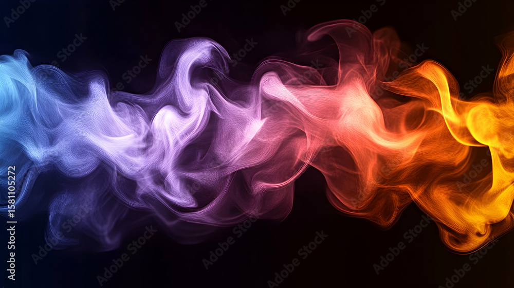 Abstract image of colorful smoke swirling against a black background. Abstract image of colorful smoke swirling against a black background.