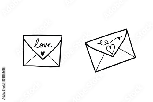 Black envelopes with love heart and script letter