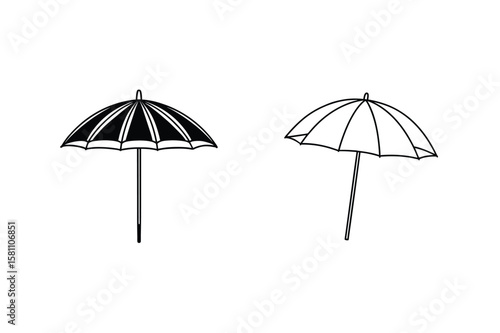 Black and white umbrellas parasol open