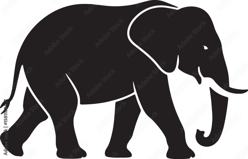 Elegant White Elephant Silhouette: Walking, Dark Background, Serene Mood Elegant White Elephant Silhouette: Walking, Dark Background, Serene Mood