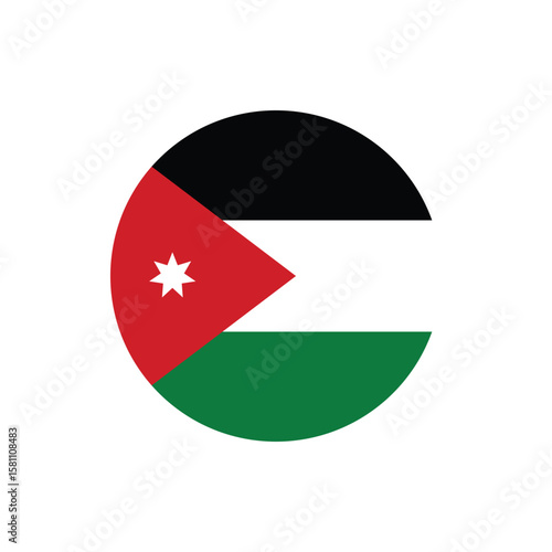 Jordan flag round button vector. Jordan national flag icon badge for independence day celebration PNG on transparent background.