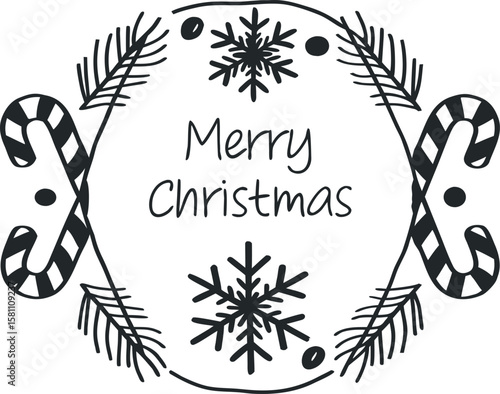 Vintage-Style “Merry Christmas” Illustration with Red and Green Holiday Elements