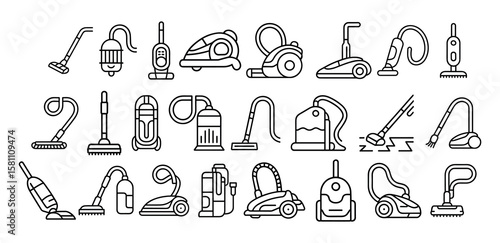 Silhouette, cleaning  vacuum cleaners icon set, 