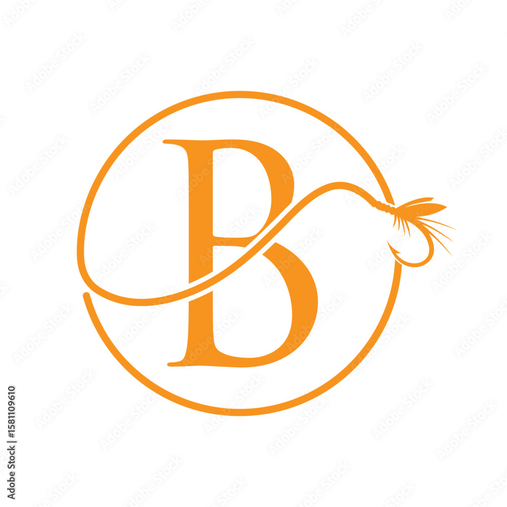 Initial Letter B Fishing Logo Design Concept With Fishing Hook Symbol Vector Template Initial Letter B Fishing Logo Design Concept With Fishing Hook Symbol Vector Template