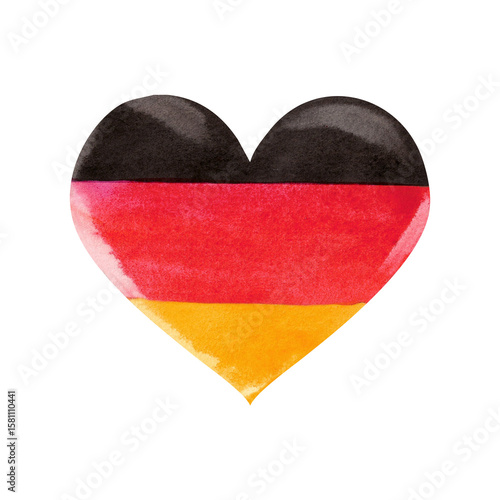 Set of watercolor illustrations with German Unity Day of Germany with national flag. Dark red yellow colors. Hand painted elements on white background