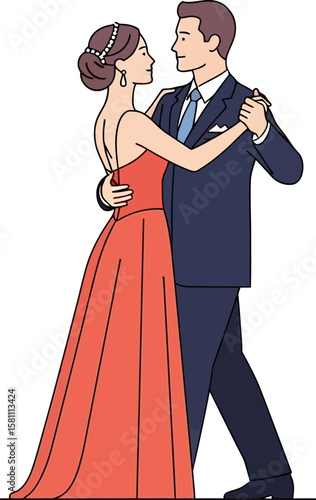 Elegant couple dressed formally dances closely together smoothly