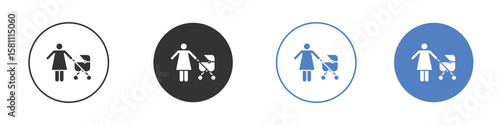 Woman with Baby Stroller icon. Vector illustration, flat design.