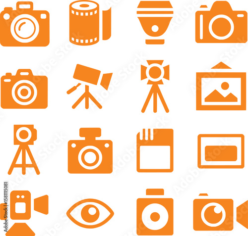 Orange photography and videography icons collection camera film