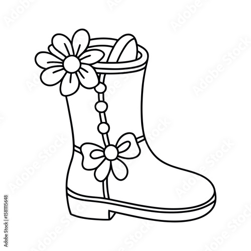 Decorative boot with flower and bow footwear decoration