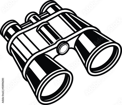 Black binoculars isolated on white background optical viewing equipment with lenses and focus instrument
