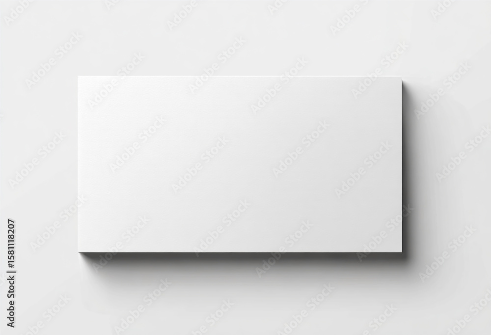 Fototapeta premium A blank white rectangular card is displayed on a clean white surface with a subtle