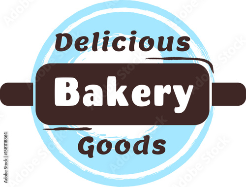 Round logo design for a bakery, featuring a rolling pin alongside an array of delicious baked goods. Highlighting fresh ingredients and traditional baking craftsmanship