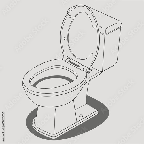 Vector art of an open toilet with a clean design on a light gray background