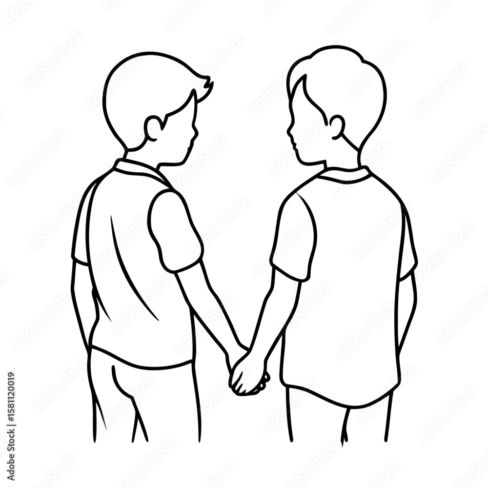 Obraz premium Two Friends Holding Hands – Friendship, Unity, and Support Concept in Minimalist Vector Design