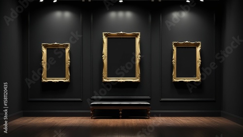 empty room with gold frame	
