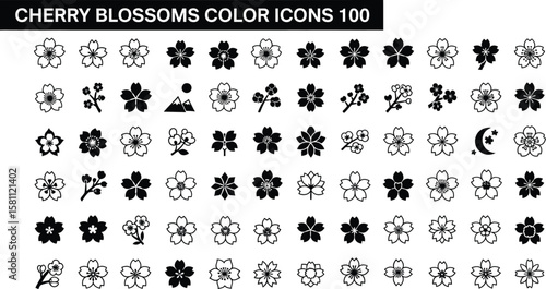 Collection of cherry blossom flower icons in a simple design