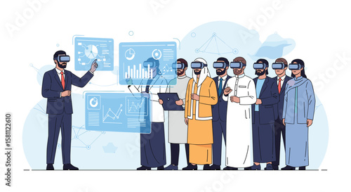 Global business leaders explore future technologies through immersive virtual reality experiences