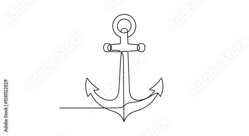 An anchor sketch drawing of maritime nautical equipment and ocean marine vessel sea voyage symbols