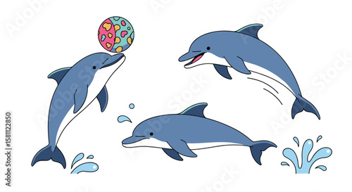 Playful dolphins enjoying the ocean waters and balancing a ball