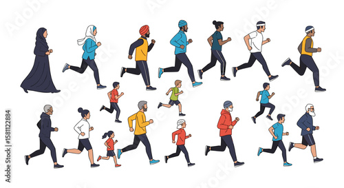 Diverse group of people enjoying outdoor running fitness activities together
