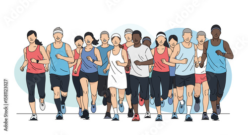 Diverse group of runners training together for athletic performance