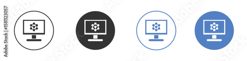 Computer simulation icon. Vector illustration, flat design.