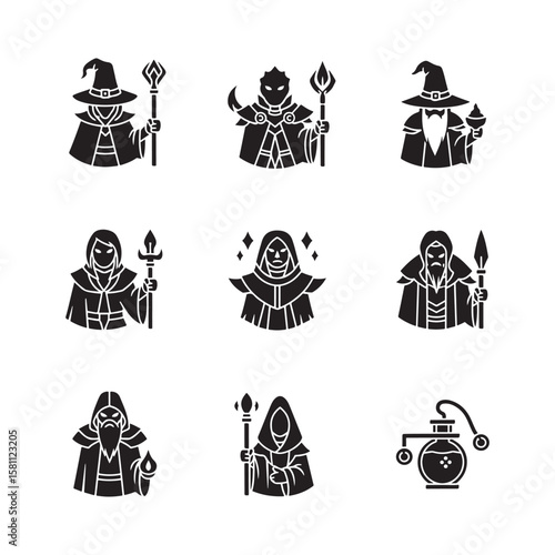 Mystical Wizard and Sorcerer Icons: A Fantasy Alchemy Collection for Magic Concepts