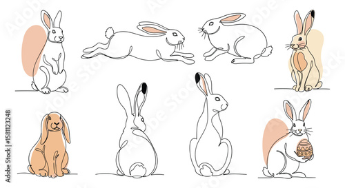 Collection of adorable hand drawn easter bunny illustrations for festive design projects
