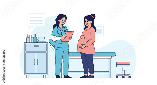 Expecting mother receives professional medical advice during pregnancy checkup